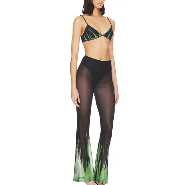 Superdown Black Sheer Flare Pant Set MEDIUM Crop Top Wicked Cochella $88 NEW - Image 2