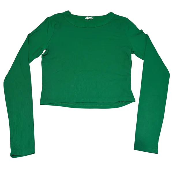 Cotton On Emerald Green Long Sleeve Crop Top Large Y2K Layering Vibrant Bold‎ - Image 2