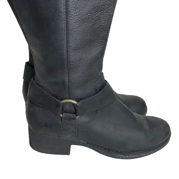 CLARKS Royal Derby Black Leather Boots Low Heal Tall Riding Womens Size 7.5 - Image 3
