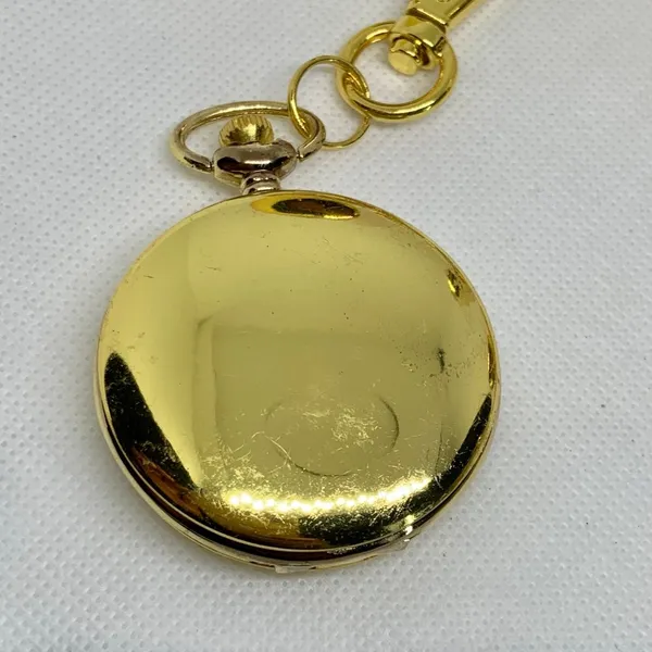 JOY & IMAN Pocket Watch Quartz Clip On Purse Fob Gold Tone black 46mm running - Image 4
