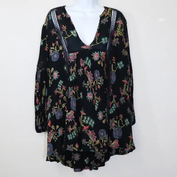 Free People Just The Two Of Us‎ Floral Crochet Tunic Top S Whimsy Fairy Ren Fair - Image 2