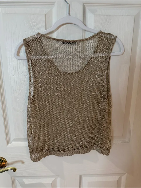 ZARA RARE Metallic Gold Open-Knit Tank Top size medium - Image 3