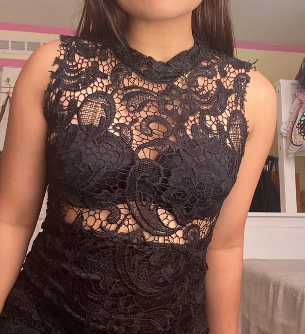Vintage Lace Cocktail Black Dress - Image 3