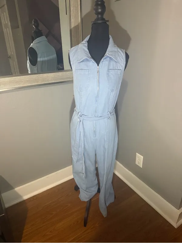 Mango Denim Chambray Belted Jumpsuit  Lightweight Ankle Medium. - Image 2