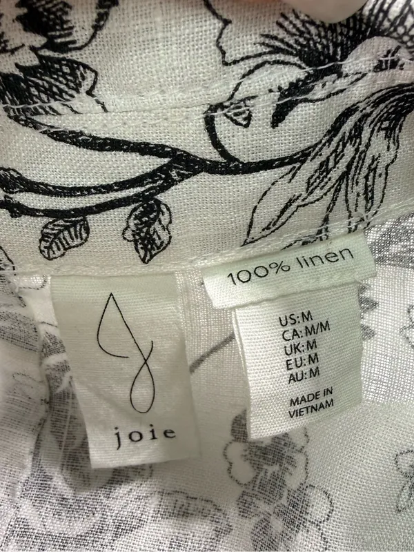 Joie 100% Linen White and Black Floral Blazer Size Medium - Image 5