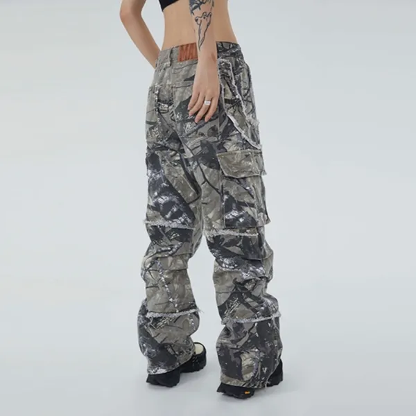 Made Extreme Jungle Camo Cargo Jeans Gray Green Loose Straight Streetwear 33x30" - Image 10