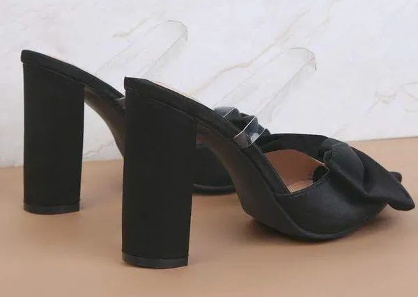 Revolve NWT Boutique cera Unilady Satin Bow Decor Chunky Heeled Mule Sandals. Size 8 1/2. - Image 3