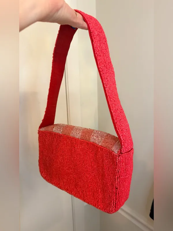 On 34th Viral Beaded Floral Handbag Made In India Red And White Design - Image 5
