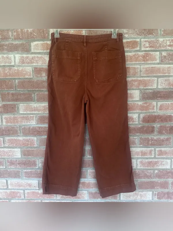 Quince High Rise Cropped Wide Straight Pants Women’s 31 Rust Orange Twill - Image 5