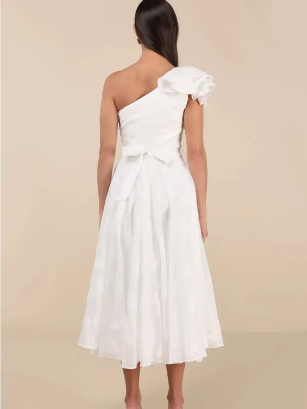 Lulus Sweet Definition White Burnout Ruffled One-shoulder Midi Dress - Size M - Image 2