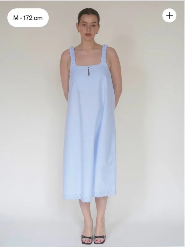 Djerf Avenue Breezy Embroidered Dress Blue Size Medium 100% Orangic Cotton - Image 3