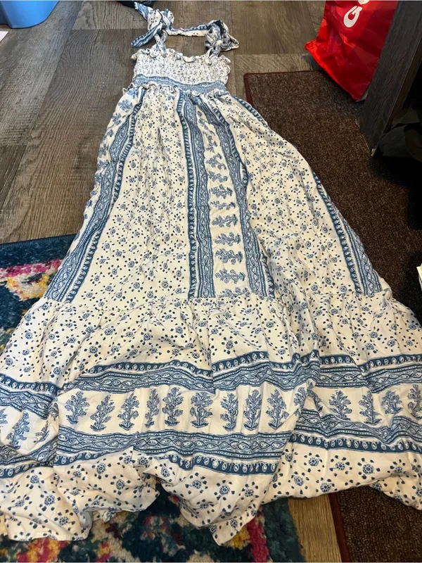 Zara blue and white printed midi dress - Image 4