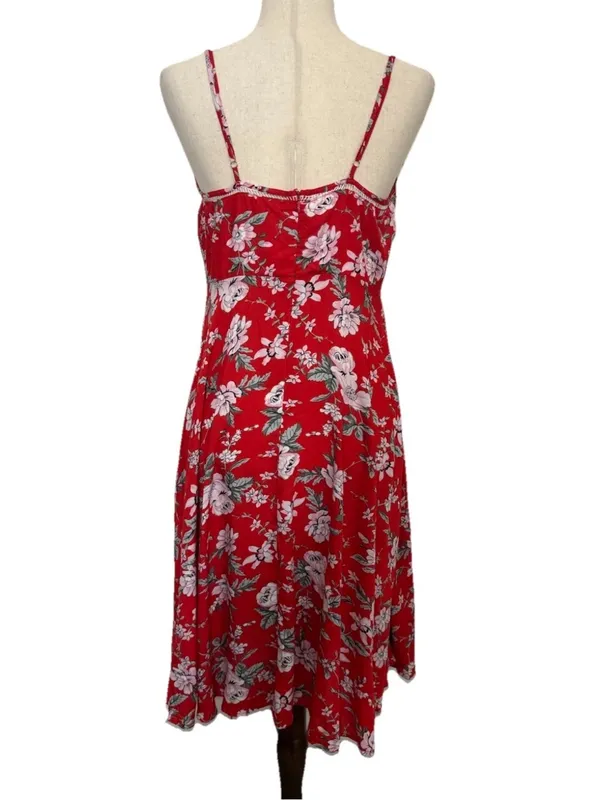 Lulus red floral summer dress with slit sundress size Medium - Image 2