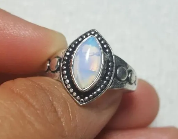 Sterling Silver Opalite Ethnic  Gemstone Ring size - 5.75 - Image 3