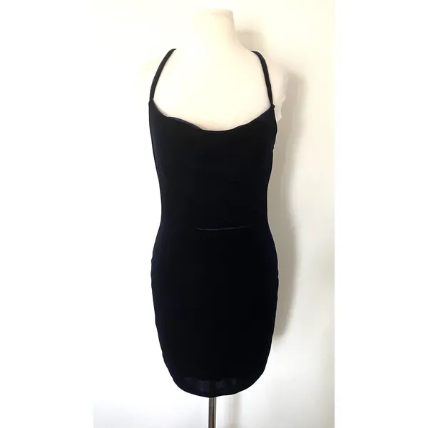 Lulus Sultry Summoning Navy Blue Velvet Bodycon Dress Stretchy Lightweight Sz M - Image 3