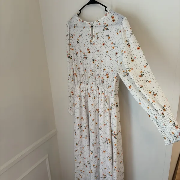 Piper & Scoot White Floral Long Sleeve Smocked Dress Womens XL Long Sleeve - Image 3