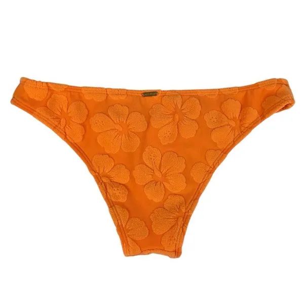 Hollister Bright‎ Orange Terry Cloth Hibiscus Print Bikini Bottoms Size XS - Image 2