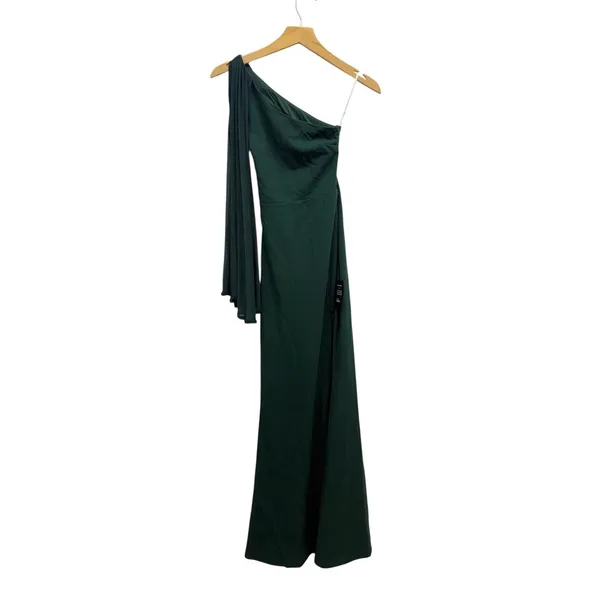Lulus Majestic Attitude Emerald Cape Sleeve One-Shoulder Maxi Dress size XS NWT - Image 3