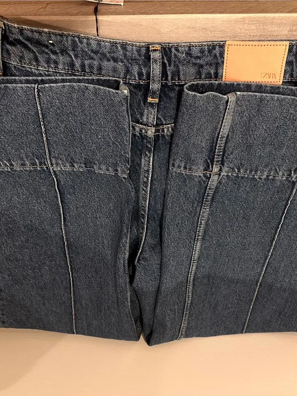 NWT ZARA Wide Leg Front Central Seam Dark Blue Women’s Jeans - Image 6