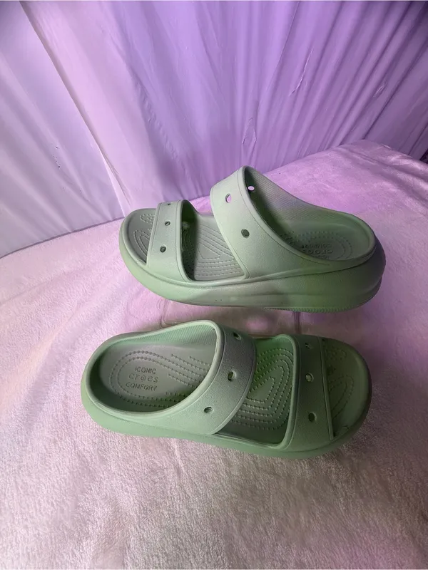 CROCS Kids Mint Green Two-Strap Slide Sandals - Image 3