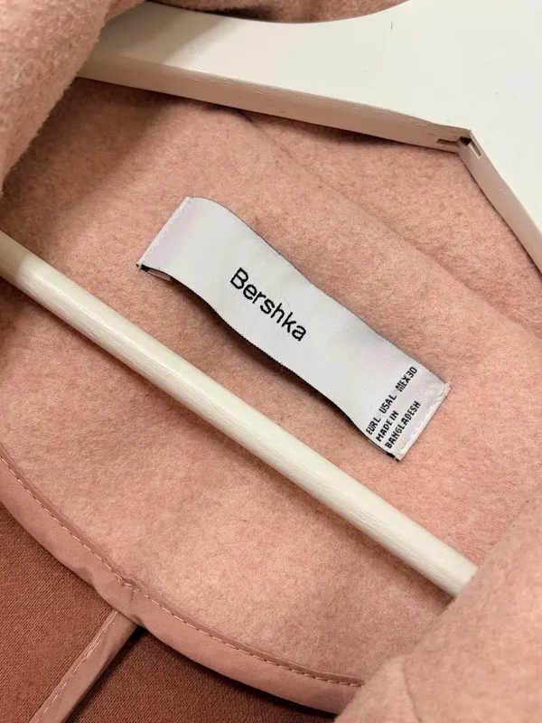 Bershka Women Blush Pink Long Coat Minimalist Quiet Luxury Two Button Overcoat Size L - Image 4