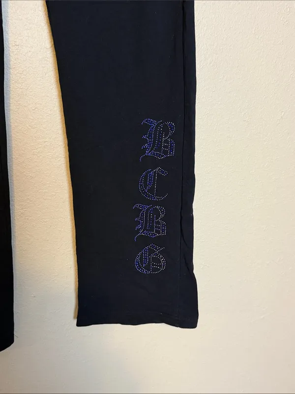 BCBG‎ MaxAzria Vintage Y2K Black Bling Flare Leg Sweatpants Size Large Low Rise - Image 5