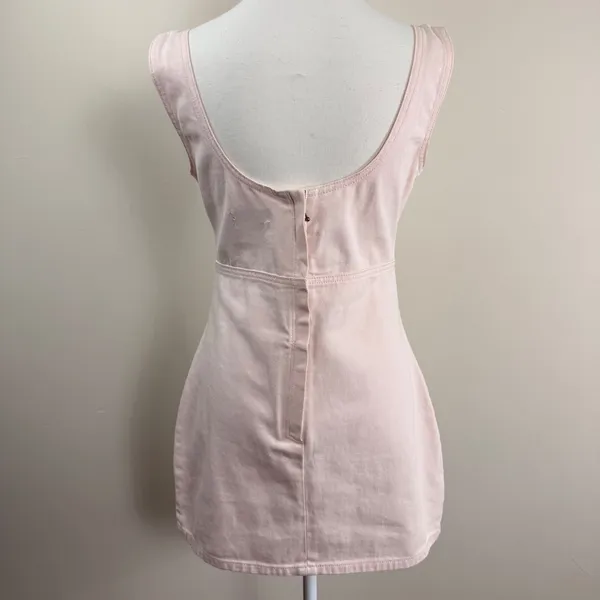 Lioness Pink Denim‎ Mini Dress Square Neck Sleeveless Bodycon Pastel Size L - Image 4