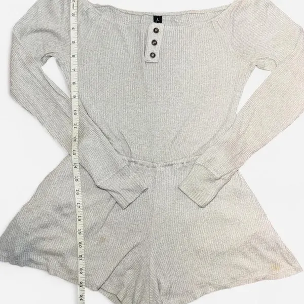 Urban Outfitters Out From Under Grey Long-Sleeve Off The Shoulder Lounge Romper, XS - Image 5
