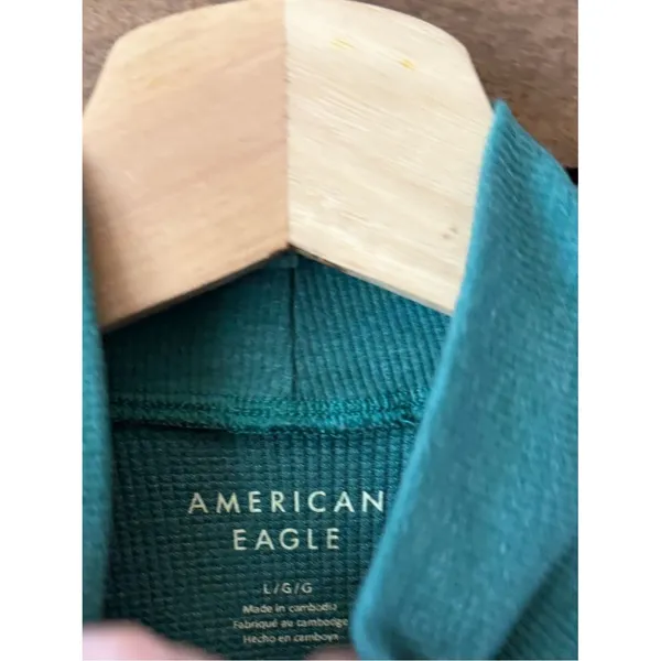 American Eagle Ribbed Mock Neck Long Sleeve Crop Top Teal Green - Image 9