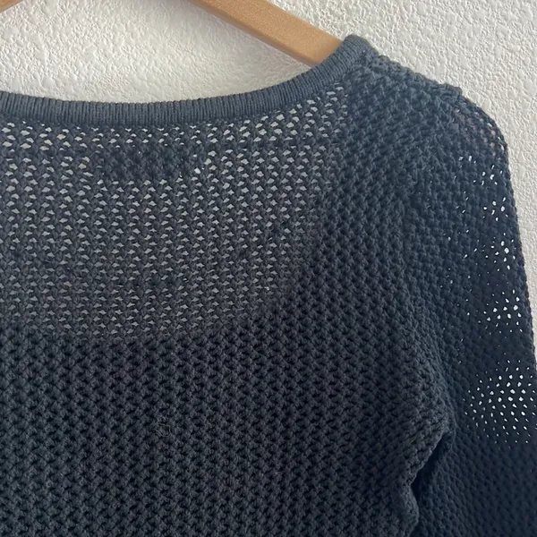 Hollister Black Open Knit Squared Neck Wide Sleeve Top Small - Image 6