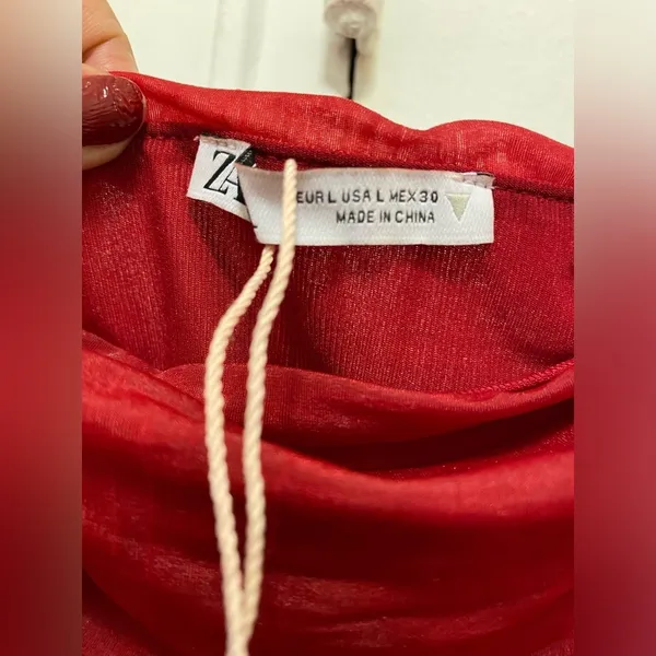 NWOT Zara Deep Red Hot Slinky Ruched Tube Dress Large ❤️ - Image 5