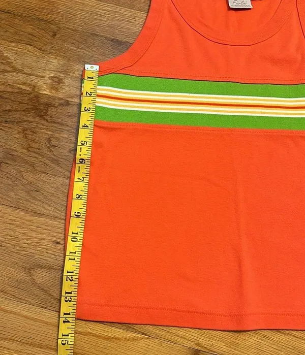 Y2K Vintage Fiorlini International Orange Stripe Tank Top Retro Casual Large - Image 3