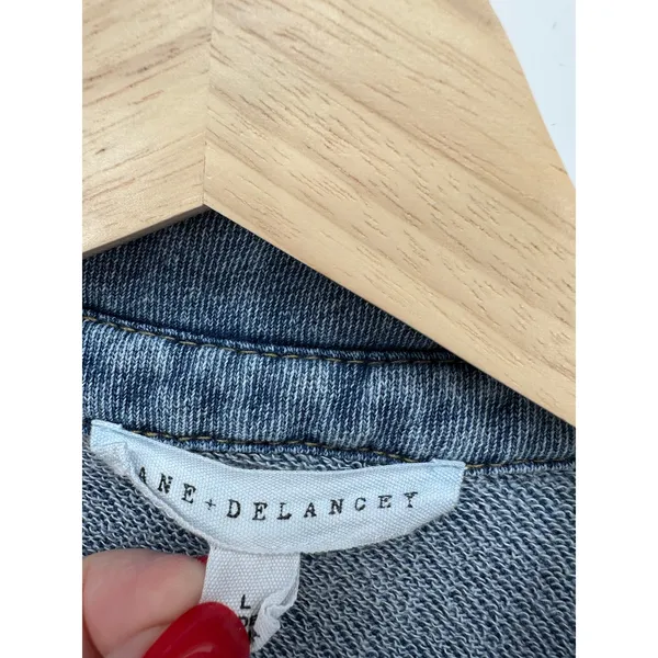 Jane + Delancey Women Large Blue Acid Wash Cotton Blend Knit Denim Shacket - Image 8