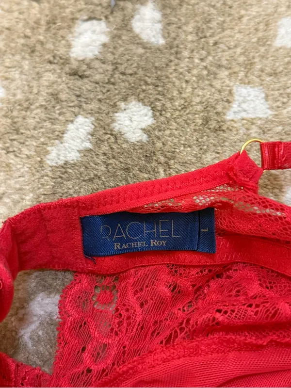 Rachel Roy Red Lace Bodysuit Teddy Size L Underwire Sheer Lingerie - Image 8