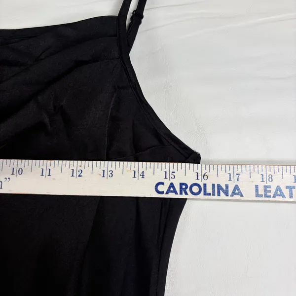 Fashion Black Cowl Neck Maxi Dress Satin Finish Side Slit Spaghetti Strap New‎ M - Image 3