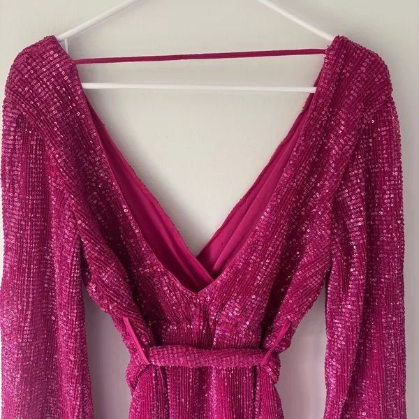 Hello Molly Static Memory Pink Sequin Dress Mini Long Sleeve Sparkle Party - Image 10