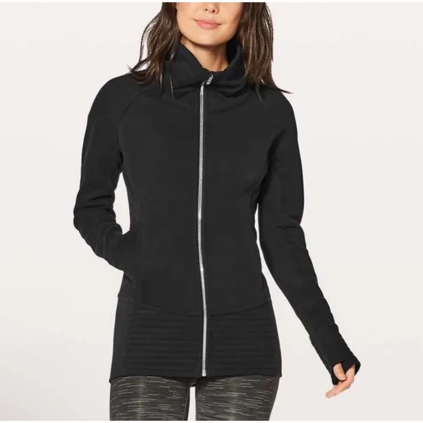 Lululemon Radiant Jacket II Women 6 Blk Good Full Zip Funnel Neck Ribbed‎ Fleece - Image 2
