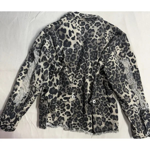 Dance And Marvel Leopard Distressed denim Jacket, Fits Med (D27) - Image 13