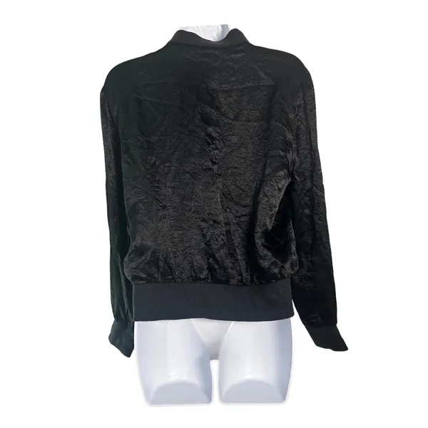 Spenser Jeremy Womens Black Crinkle Textured Full‎ Zip Bomber Jacket Medium - Image 5