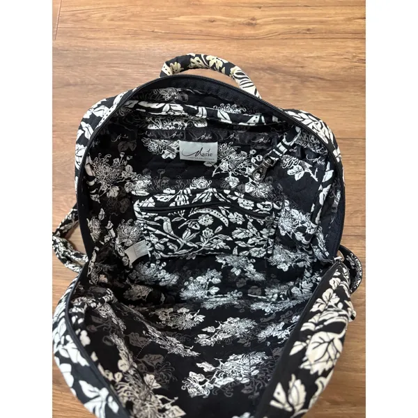 Aerie Black White Floral Quilted Backpack School Travel Bag Marie Collection - Image 5