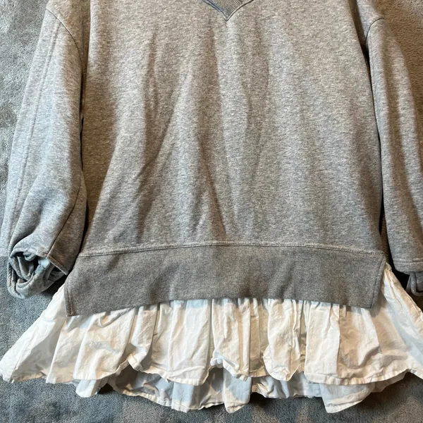 Maeve Anthropologie Oversized Twofer‎ Knit Pullover Mixed Media Pleated Gray XS - Image 3