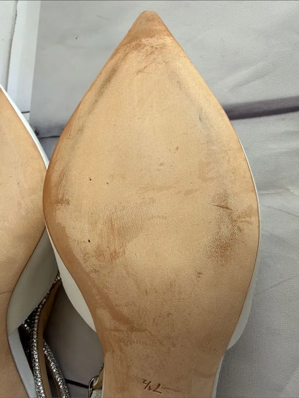 Badgley Mischka Ivory Pointed Toe Slingback Heels with Rhinestone Ankle Straps - Image 15