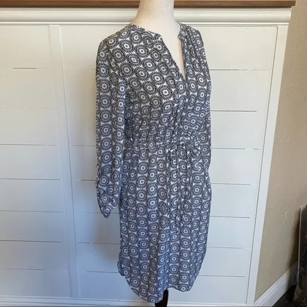 LOFT Outlet Black White‎ Geometric Medallion V-Neck Drawstring Waist Dress XS - Image 5