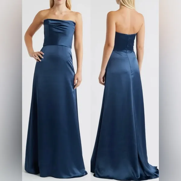 NWOT Amsale Jara Strapless formal gown French Blue sz 10 - Image 2