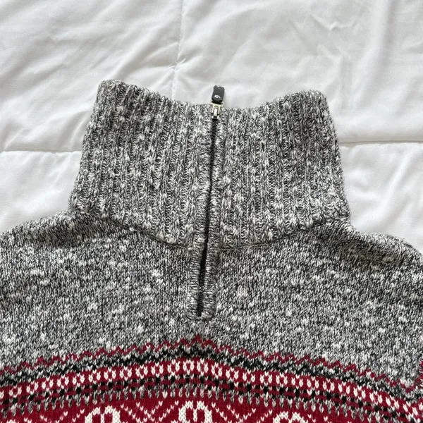 Vintage Sweater Pullover 1/4 Zip Womens Size XL Red Gray‎ Fair Isle Holiday 90s - Image 6