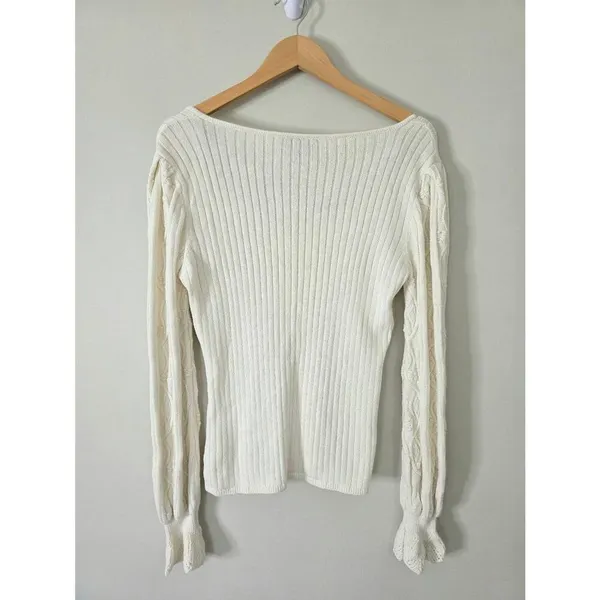 Paige Europa Sweater Size XL Ivory Silk‎ Blend Pullover Knit Bishop Sleeves - Image 4
