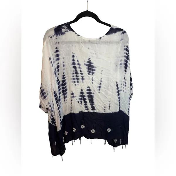 Soft Surroundings Navy Blue Tie Dye Beaded Kimono - Image 2