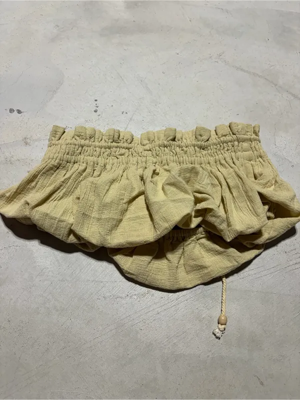 Free people Smocked Drawstring Bandeau Top strapless Pale Yellow XS - Image 8
