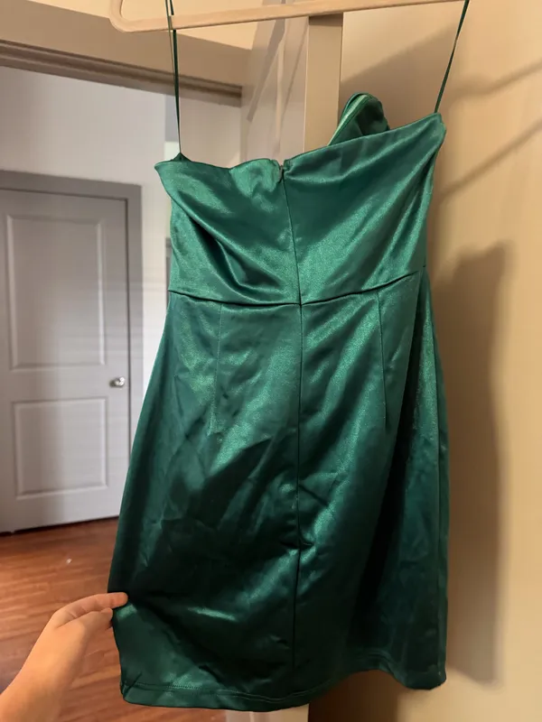 Bella Rose Boutique Boutique Emerald Green Satin Cowl Neck Mini Dress - Image 5