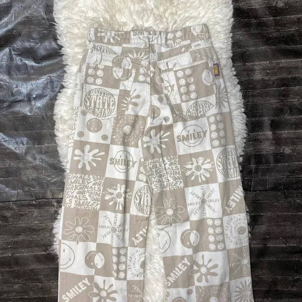 H&M Smiley Patchwork All Over Print Smiley Face Straight Wide Leg Streetwear - Image 5